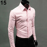 Men's Fashion Casual Solid Candy Color Long Sleeve Slim Fit Dress Shirt Top