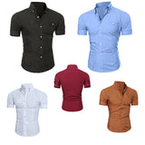 Men's Bussiness Lapel Button Down Short Sleeve Top Blouse Casual Solid Shirt - ENSEIGNE DENIS
