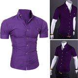 Men's Bussiness Lapel Button Down Short Sleeve Top Blouse Casual Solid Shirt - ENSEIGNE DENIS