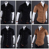Men's Bussiness Lapel Button Down Short Sleeve Top Blouse Casual Solid Shirt - ENSEIGNE DENIS