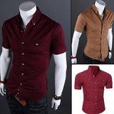Men's Bussiness Lapel Button Down Short Sleeve Top Blouse Casual Solid Shirt - ENSEIGNE DENIS