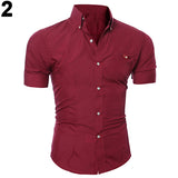 Men's Bussiness Lapel Button Down Short Sleeve Top Blouse Casual Solid Shirt - ENSEIGNE DENIS