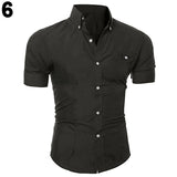 Men's Bussiness Lapel Button Down Short Sleeve Top Blouse Casual Solid Shirt - ENSEIGNE DENIS