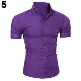 Men's Bussiness Lapel Button Down Short Sleeve Top Blouse Casual Solid Shirt - ENSEIGNE DENIS