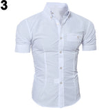 Men's Bussiness Lapel Button Down Short Sleeve Top Blouse Casual Solid Shirt - ENSEIGNE DENIS