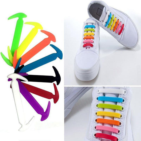 12Pcs Unisex Tieless Silicone Easy No Tie Shoelaces Jogger Elastic Shoe Laces