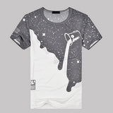 Men's Fashion Summer Milk Poured Pattern Printed Short Sleeve Round Neck T-shirt