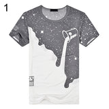 Men's Fashion Summer Milk Poured Pattern Printed Short Sleeve Round Neck T-shirt