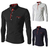 Men England Trendy Wave Point Self-Cultivation Long Sleeved Tide Shirt Top