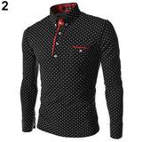 Men England Trendy Wave Point Self-Cultivation Long Sleeved Tide Shirt Top