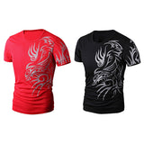 Men's Fashion Summer Cool Style Short Sleeve Round Neck Dragon Print T-shirt