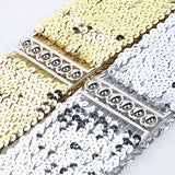 Women's Cool Punk Sparkling Sequins Elastic Stretch Wide Waistband Waist Belt