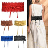 Fashion Women Dress Bowknot Faux Leather Lace Wide Decor Belt Girdle Waist Band