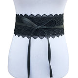 Fashion Women Dress Bowknot Faux Leather Lace Wide Decor Belt Girdle Waist Band