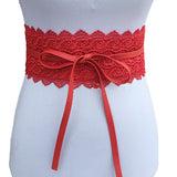 Fashion Women Dress Bowknot Faux Leather Lace Wide Decor Belt Girdle Waist Band