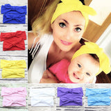 Baby Mother Headband Set Turban Bowknot Elastic Solid Color Hair Band Headwear
