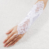 Women Faux Pearl Lace Gloves Bride Fingerless Wedding Party Bridal Dress Glove