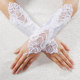 Women Faux Pearl Lace Gloves Bride Fingerless Wedding Party Bridal Dress Glove