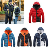 Men Winter Warm Down Jacket Casual Long Sleeve Padded Hooded Zipper Coat