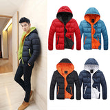 Men Winter Warm Down Jacket Casual Long Sleeve Padded Hooded Zipper Coat