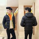 Men Winter Warm Down Jacket Casual Long Sleeve Padded Hooded Zipper Coat