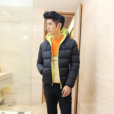 Men Winter Warm Down Jacket Casual Long Sleeve Padded Hooded Zipper Coat