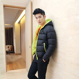 Men Winter Warm Down Jacket Casual Long Sleeve Padded Hooded Zipper Coat