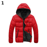 Men Winter Warm Down Jacket Casual Long Sleeve Padded Hooded Zipper Coat