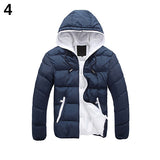 Men Winter Warm Down Jacket Casual Long Sleeve Padded Hooded Zipper Coat
