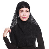 Moslem Islamic Women Full Cover Floral Lace Neck Head Hijab Wrap Cap + Scarf Set