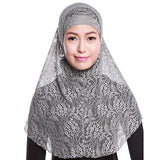 Moslem Islamic Women Full Cover Floral Lace Neck Head Hijab Wrap Cap + Scarf Set
