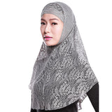 Moslem Islamic Women Full Cover Floral Lace Neck Head Hijab Wrap Cap + Scarf Set