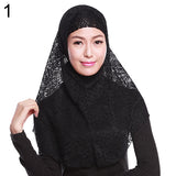 Moslem Islamic Women Full Cover Floral Lace Neck Head Hijab Wrap Cap + Scarf Set