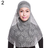 Moslem Islamic Women Full Cover Floral Lace Neck Head Hijab Wrap Cap + Scarf Set