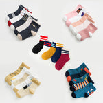 5 Pairs Cartoon Stripe Autumn Winter Baby Children Soft Breathable Cotton Socks