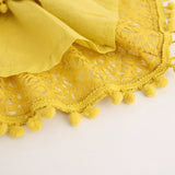 Summer Kids Baby Girl Solid Color Hollow Lace Pompom Short Sleeve O-Neck Dress