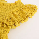 Summer Kids Baby Girl Solid Color Hollow Lace Pompom Short Sleeve O-Neck Dress