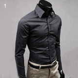 Men's Luxury Casual Formal Shirt Long Sleeve Slim Fit Business Dress Shirts Top - ENSEIGNE DENIS