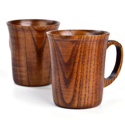 300-400ml Wooden Beer Tea Coffee Milk Water Cup Kitchen Bar Teaware Handle Mug