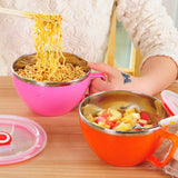 Stainless Steel Heat Insulation Anti-scald Instant Noodle Handle Bowl with Lid