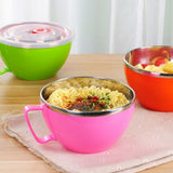 Stainless Steel Heat Insulation Anti-scald Instant Noodle Handle Bowl with Lid