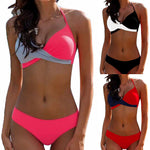 Women Sexy Two-color Patchwork Cross Bikini Swimwear Separate Bathing Suits