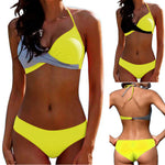 Women Sexy Two-color Patchwork Cross Bikini Swimwear Separate Bathing Suits