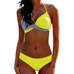 Women Sexy Two-color Patchwork Cross Bikini Swimwear Separate Bathing Suits