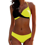 Women Sexy Two-color Patchwork Cross Bikini Swimwear Separate Bathing Suits