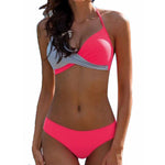 Women Sexy Two-color Patchwork Cross Bikini Swimwear Separate Bathing Suits