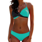 Women Sexy Two-color Patchwork Cross Bikini Swimwear Separate Bathing Suits