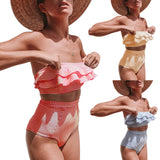 Striped Ruffled Women High Waist Summer Bikini Set Two-piece Swimsuit Swimwear - ENSEIGNE DENIS