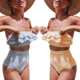 Striped Ruffled Women High Waist Summer Bikini Set Two-piece Swimsuit Swimwear - ENSEIGNE DENIS