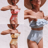 Striped Ruffled Women High Waist Summer Bikini Set Two-piece Swimsuit Swimwear - ENSEIGNE DENIS